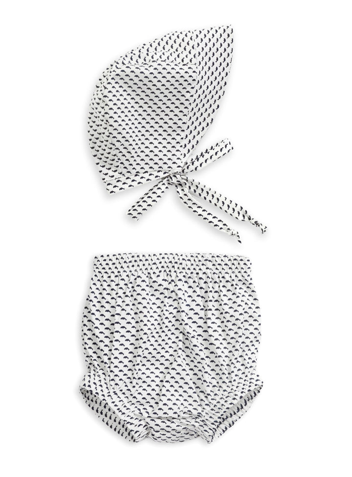 Whale Print Baby Knicker & Bonnet Set