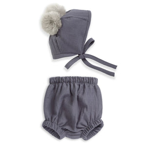 Open image in slideshow, Periwinkle Pompom Bonnet &amp; Knicker Set
