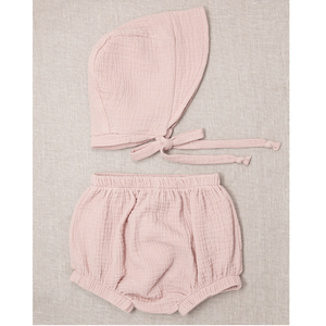 Open image in slideshow, Powder Cotton Gauze Knicker &amp; Bonnet Set
