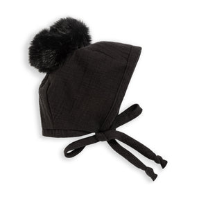 Black Pompom Bonnet & Knicker Set