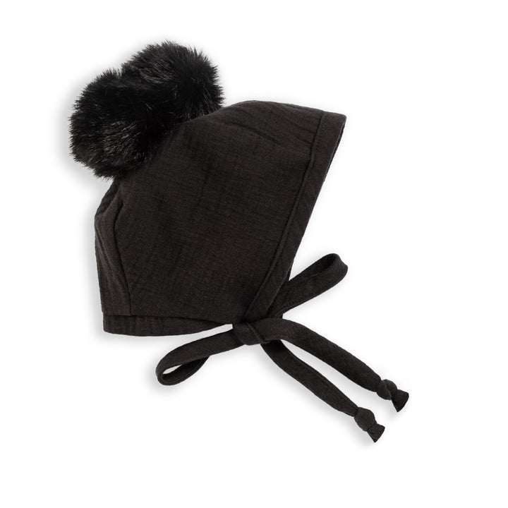 Black Pompom Bonnet & Knicker Set