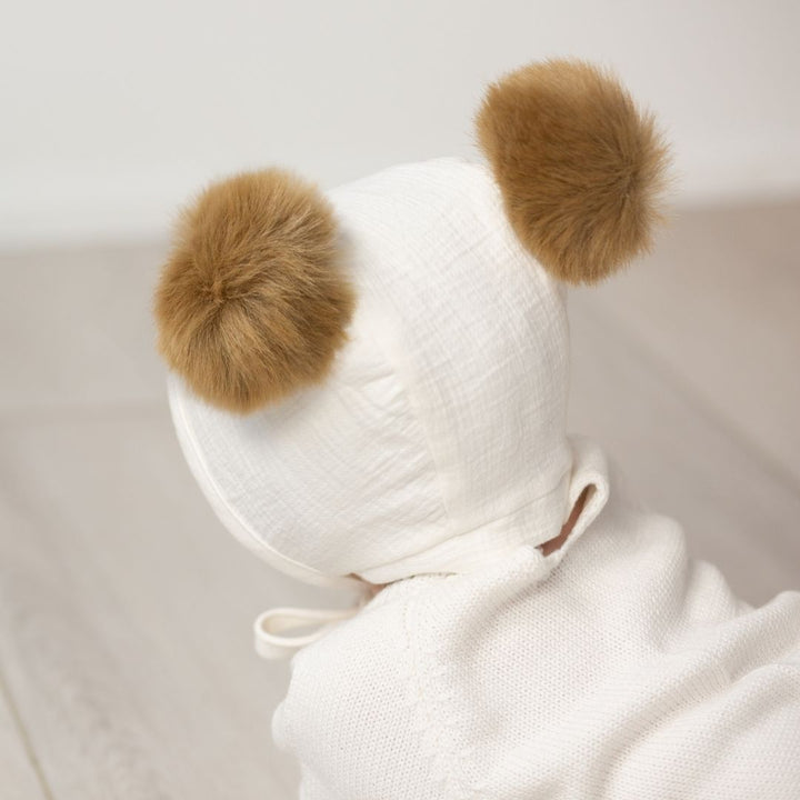 Off-White Pompom Bonnet & Knicker Set